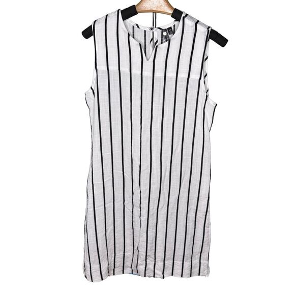 Orb Life Sleeveless Tank Top Grey and White Striped Dress Lightweight Summer A17 - Picture 1 of 8